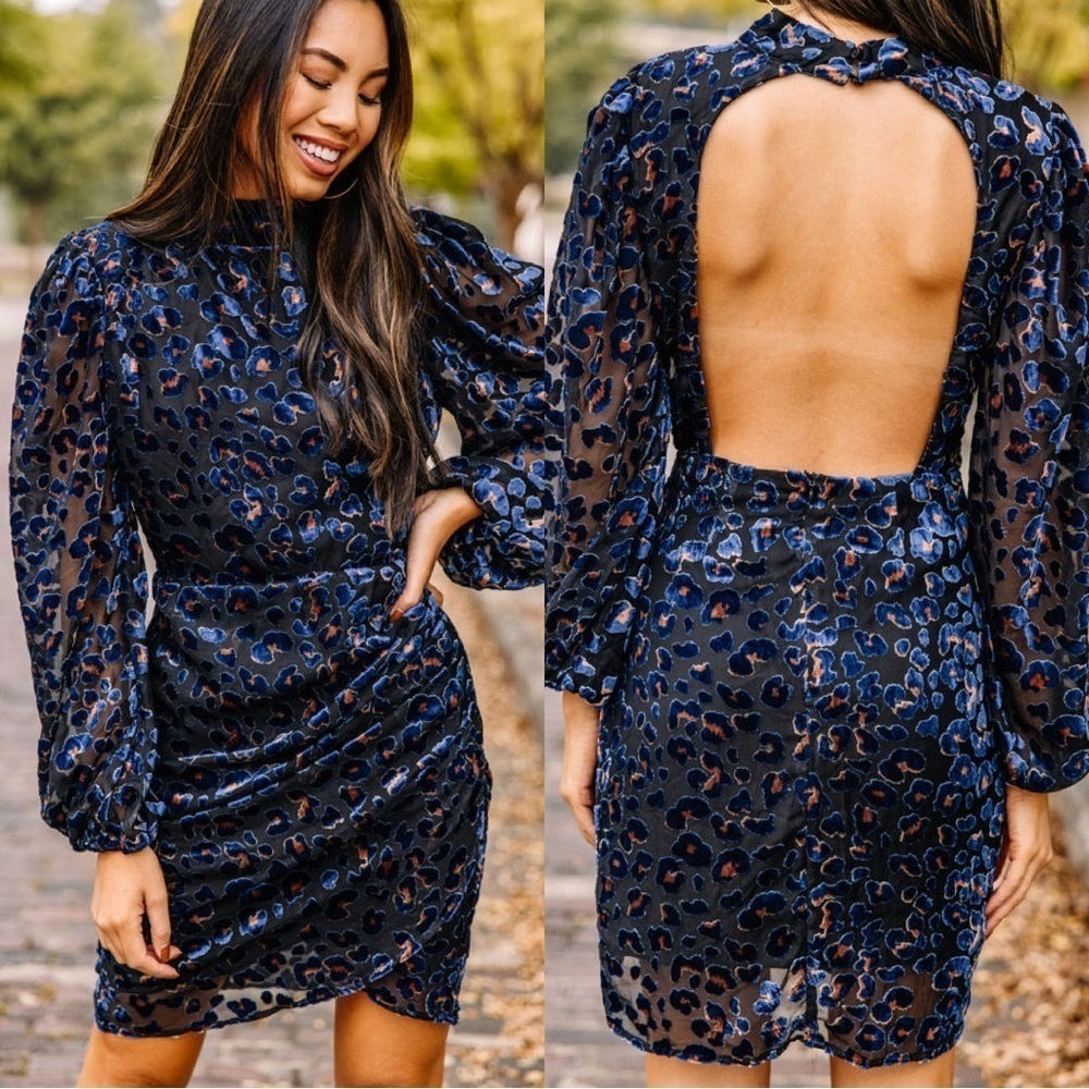 Lush all up to you blue leopard dress Size: M